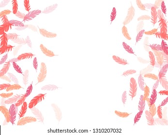 Fashoinable pink flamingo feathers vector background. Angel wing plumage concept. Falling feather elements soft vector design. Quill plumelet silhouettes illustration.