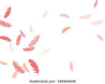 Fashoinable pink flamingo feathers vector background. Plumage bohemian fashion shower decor. Decorative confetti of festive plumelet. Fluffy twirled feathers on white design.