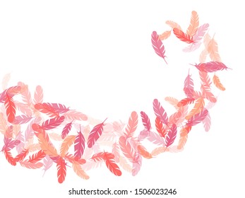 Fashoinable pink flamingo feathers vector background. Decorative confetti of festive plumelet. Plumage glamour fashion shower decor. Falling feather elements soft vector design.