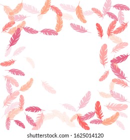 Fashoinable pink flamingo feathers vector background. Falling feather elements soft vector design. Plumage fluff dreams symbols. Decoration confetti of carnival plumelet.