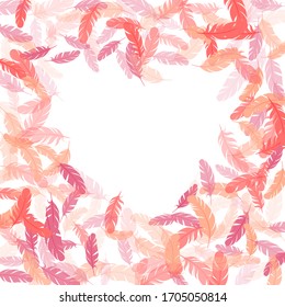 Fashoinable pink flamingo feathers vector background. Soft plumelet native indian ornament. Flying feather elements airy vector design. Plumage bohemian fashion shower decor.