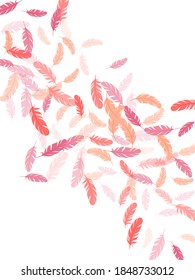 Fashoinable plumas flamingo rosa con fondo vectorial. Elementos de plumas voladoras diseño vectorial ventilado. Ornamento indio nativo de plumelet suave. Decoración bohemia de plumas en la ducha.