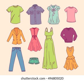 Fasihon clothes hand drawn vector set
