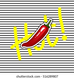 Fasion cute t-shirt design with badge of hot chilli pepper. 