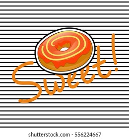 Fasion cute t-shirt design with badge of sweet orange donut