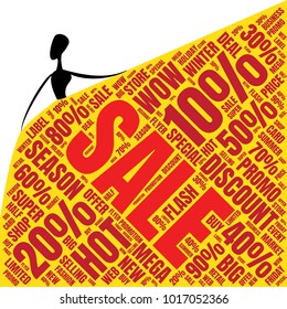 Fasion Sale Word Cloud Made of Different Percentages of Discounts. Sales Vector Concept. Collage for Fasion Design