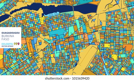 Ouagadougou,Â Burkina Faso, Colorful Vector Artmap. Blue-Orange-Yellow Version for Website Infographic, Wall Art and Greeting Card Backgrounds.