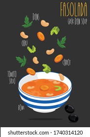 Fasolada Greek traditional bean soup. Vector illustration