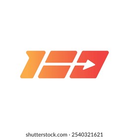 fast 100 number and arrow sign. 100 concept for the world of business, education, sports. orange-red 100 logo