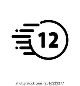 Fast 12 hour icon. Productivity, countdown, deadline, express delivery, service, schedule concept. Flat vector design isolated illustration.