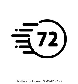 Fast 72 hour icon. Productivity, countdown, deadline, express delivery, service, schedule concept. Flat vector design isolated illustration.