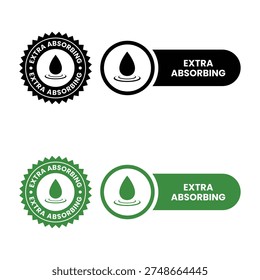 Fast absorbent or quick Absorbing icon set, label, logo, badge, banner, symbol, sticker, black, flat vector, isolated illustration. Quick dry, dermatology, absorb, fast absorbing water drop icons. 