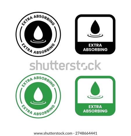 Fast absorbent or quick Absorbing icon set, label, logo, badge, banner, symbol, sticker, black, flat vector, isolated illustration. Quick dry, dermatology, absorb, fast absorbing water drop icons. 