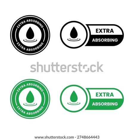 Fast absorbent or quick Absorbing icon set, label, logo, badge, banner, symbol, sticker, black, flat vector, isolated illustration. Quick dry, dermatology, absorb, fast absorbing water drop icons. 