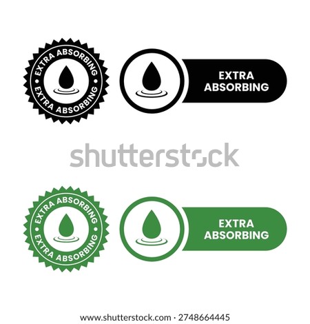 Fast absorbent or quick Absorbing icon set, label, logo, badge, banner, symbol, sticker, black, flat vector, isolated illustration. Quick dry, dermatology, absorb, fast absorbing water drop icons. 