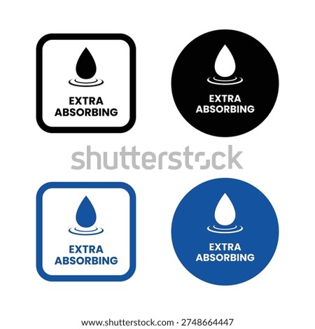 Fast absorbent or quick Absorbing icon set, label, logo, badge, banner, symbol, sticker, black, flat vector, isolated illustration. Quick dry, dermatology, absorb, fast absorbing water drop icons. 