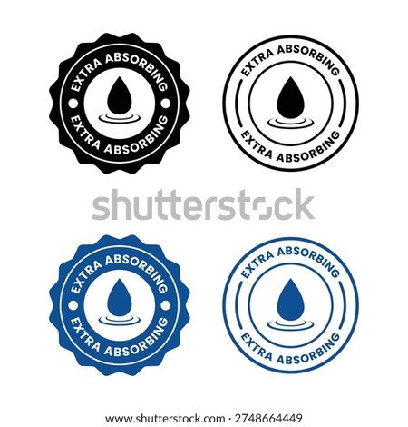 Fast absorbent or quick Absorbing icon set, label, logo, badge, banner, symbol, sticker, black, flat vector, isolated illustration. Quick dry, dermatology, absorb, fast absorbing water drop icons. 