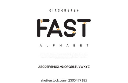 Fast abstract digital technology logo font alphabet. Minimal modern urban fonts for logo, brand etc. Typography typeface uppercase lowercase and number. vector illustration