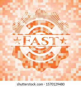 Fast abstract orange mosaic emblem with background