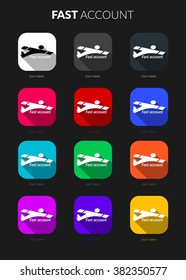 Fast account ui icons set for icon application mobile or button main screen phone. Colorful vector flat style design template with drop shadow on dark grey background.