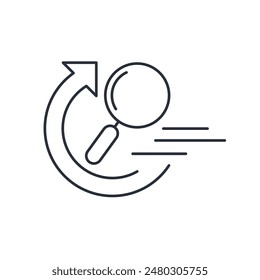 Fast, active search. Rapid action  . Vector linear icon isolated on white background.