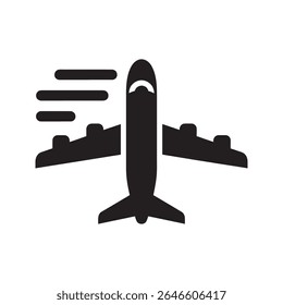 Fast airplane icon for speedy air travel express cargo shipping and quick flight transportation service representing global logistics and aviation vector solid glyph icon