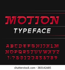 Fast Alphabet Font. Motion Effect Simple Letters And Numbers. Vector Typography For Logos, Headlines, Posters Etc.