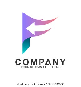fast arrow letter F vector logo design