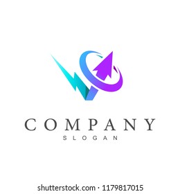 
fast arrow letter v logo with thunder shape, arrow letter v logo design