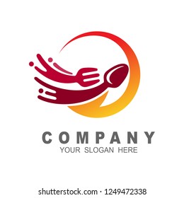 Fast arrow with spoon and fork logo vector
