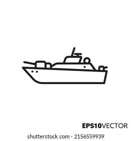 Fast Attack Craft Vector Line Icon. Military Vessel Outline Symbol.