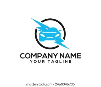 Fast automotive vector logo design. Car with thunder bolt electric car logo symbol.