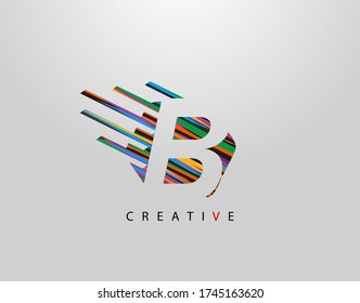 Logotipo de letra rápida B. Diseño inicial B geométrico de resumen moderno creativo, hecho de varias tiras de arte pop coloridas  