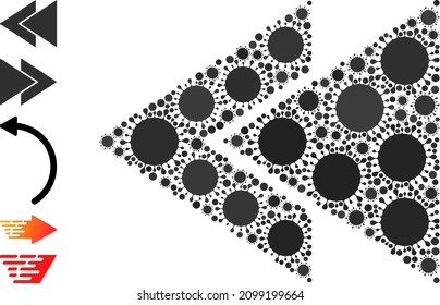 Fast back rewind mosaic icon. Vector mosaic is constructed from scattered bacterium icons. Contagious collage fast back rewind icon and other icons. Fast back rewind mosaic for epidemic images.