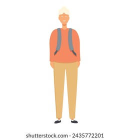 Fast backpack travel woman icon cartoon vector. Senior vacation. Travel aged health