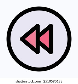 Fast Backward Button Vector Icon, User Interface, User Experience, Isolated Lineal Color Vector Icon.