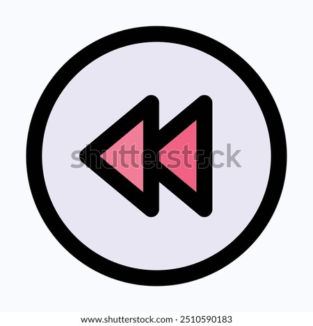 Fast Backward Button Vector Icon, User Interface, User Experience, Isolated Lineal Color Vector Icon.