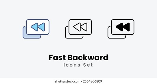 Fast Backward Icons thin line and glyph vector icon stock illustration