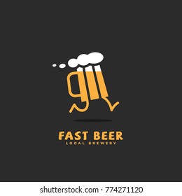 Fast beer logo template design on a dark background. Vector illustration.