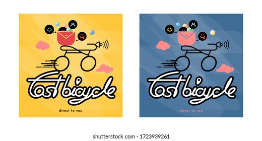 Fast Bicycle Direct Mail To You Gifts In Online Shop.Modern Vector Illustration Lettering Concept, Isolated On Color Background.