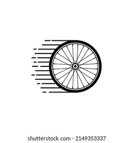 Fast bike wheel icon with speed symbol. Isolated vector illustration on white background.