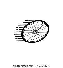 Fast bike wheel icon with speed symbol. Isolated vector illustration on white background.