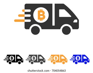 Fast Bitcoin Delivery Car icon. Vector illustration style is flat iconic symbol with black, gray, orange, blue color variants. Designed for web and software interfaces.