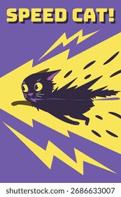 fast black cat running at lightning speed with speed cat text, cat poster vector 