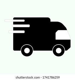 Fast black shipping delivery truck flat vector icon for apps and websites