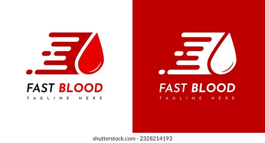 Fast Blood Logo. Quick test blood logo. With blood and move motion icon. On red, white, and black colors. Premium and luxury logo template design