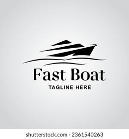 Fast Boat Logo Design Template. Pleasure boat Logo Design. Speed Boat in Sea.