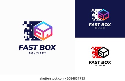 Fast Box Delivery logo designs concept vector, Pixel Box Logo designs concept vector