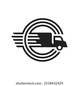 fast box truck in circles logo vector