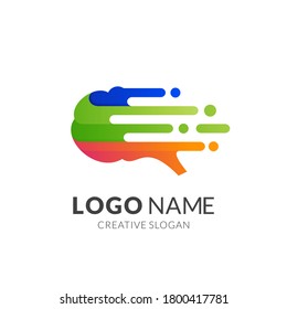 concepto de logotipo de cerebro rápido, estilo de logotipo 3d moderno en colores vibrantes gradientes